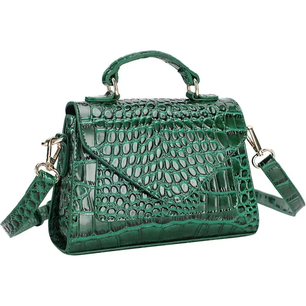 Crocodile Embossed Vegan Leather Crossbody Bag with Phone Pocket Small